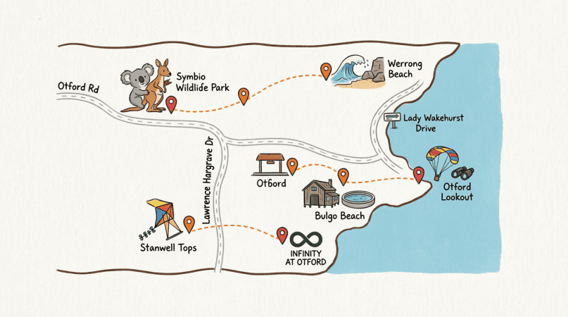 Illustrated map of Otford NSW and nearby locations